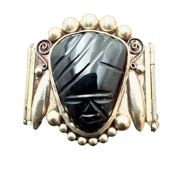 Vintage Taxco Mexico Hallmarked HAM Black Onyx Sterling Silver Bracelet 6.5 Inch - Picture 1 of 6